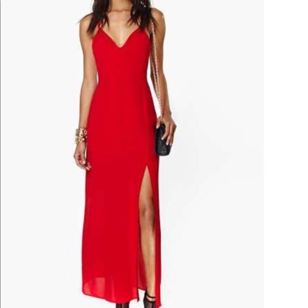 Nasty Gal Red Chiffon Maxi Dress